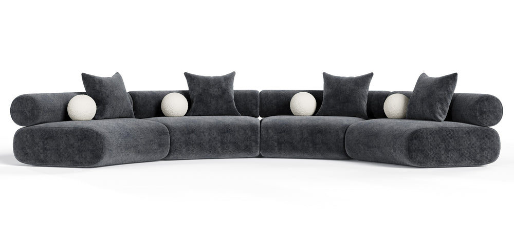Simpson - Contemporary Dark Grey Fabric Curved Modular Sectional Sofa with Throw Pillows-4-Piece Sectional