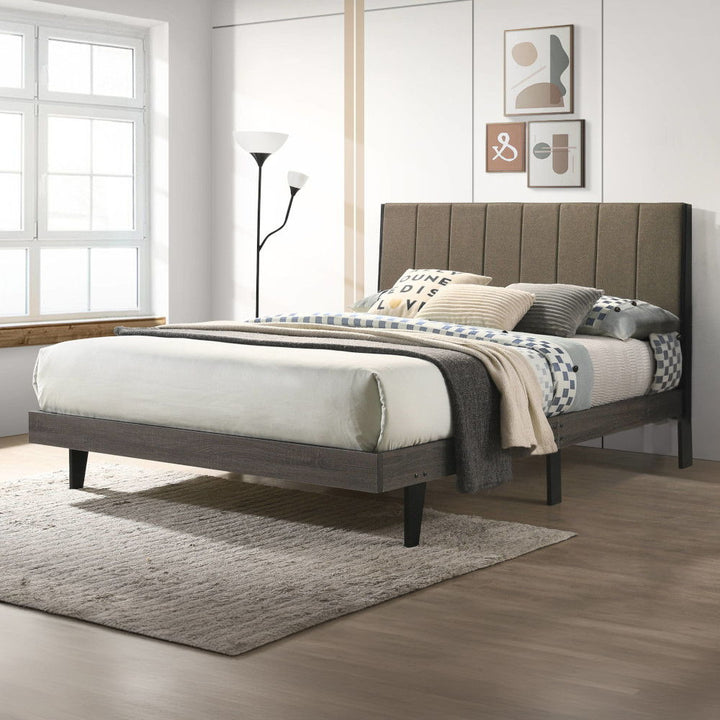 ACME Furniture Valdemar Queen Bed Brown Fabric & Weathered Gray