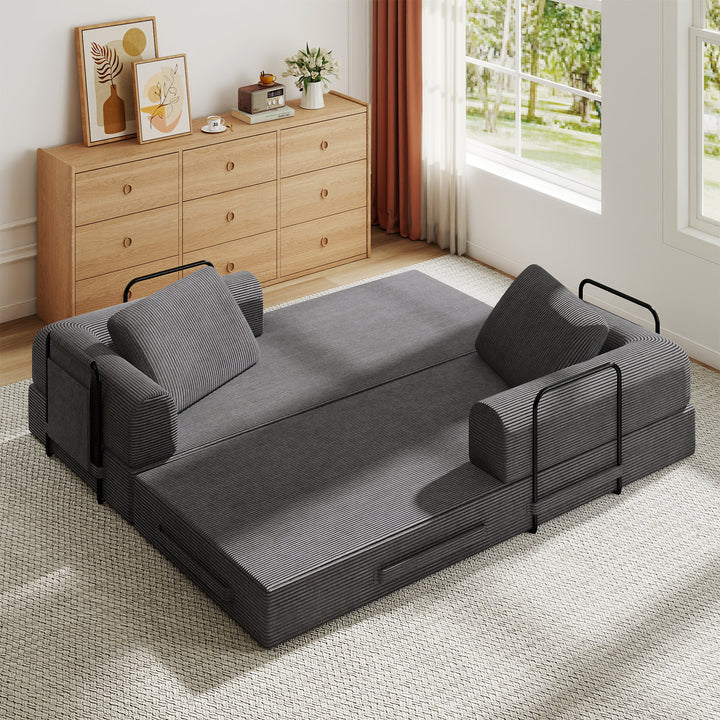 corduroy-convertible-sleeper-sofa-bed-with-pillow-dark-gray