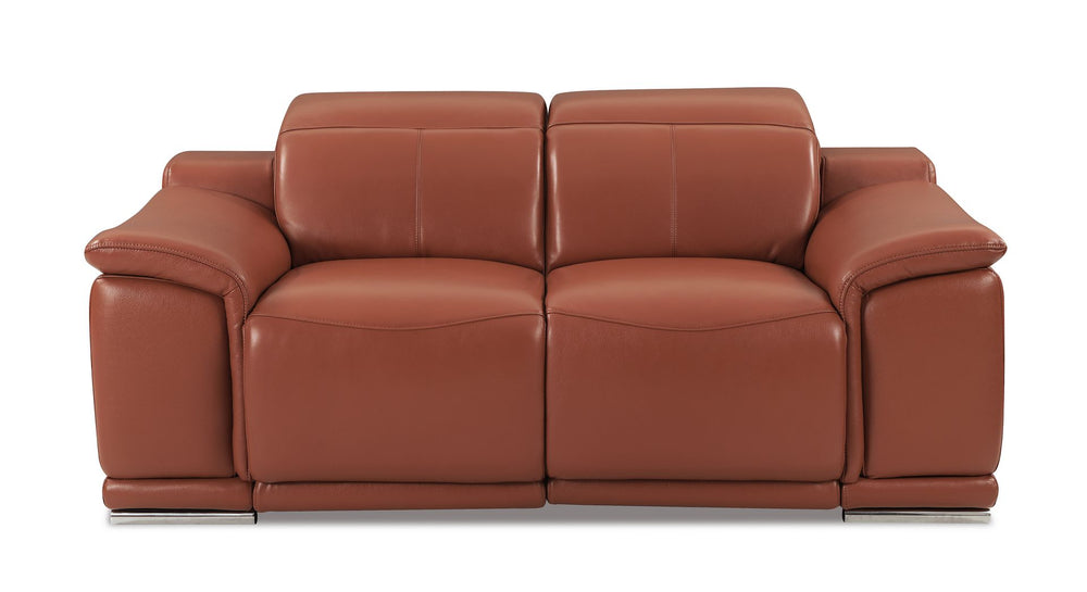 DivanItalia 9762 Top Grain Italian Leather Power Reclining Sofa and Loveseat Set with Adjustable Headrests - Camel