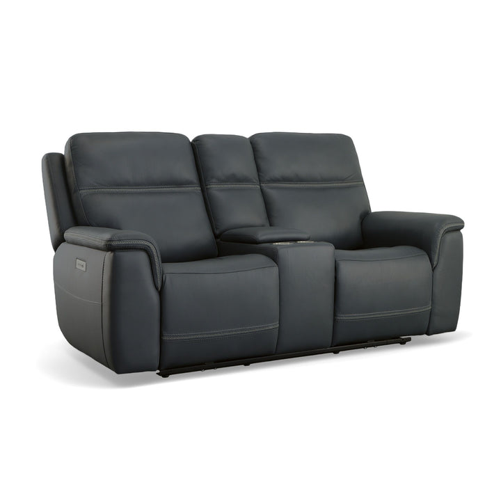 Sawyer Leather Pwr Recl Loveseat w/ Console, Pwr Hdrsts, Lumbar in Marine