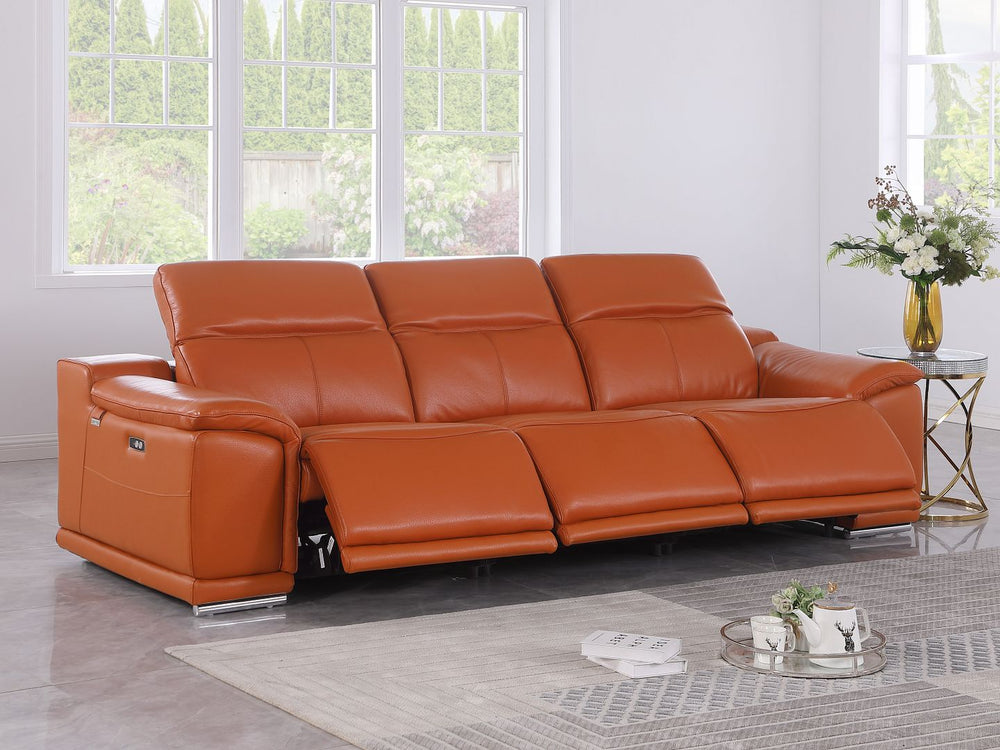DivanItalia 9762 3-Piece Modular Power Reclining Sofa with 3 Power Recliners in Top Grain Italian Leather - Camel