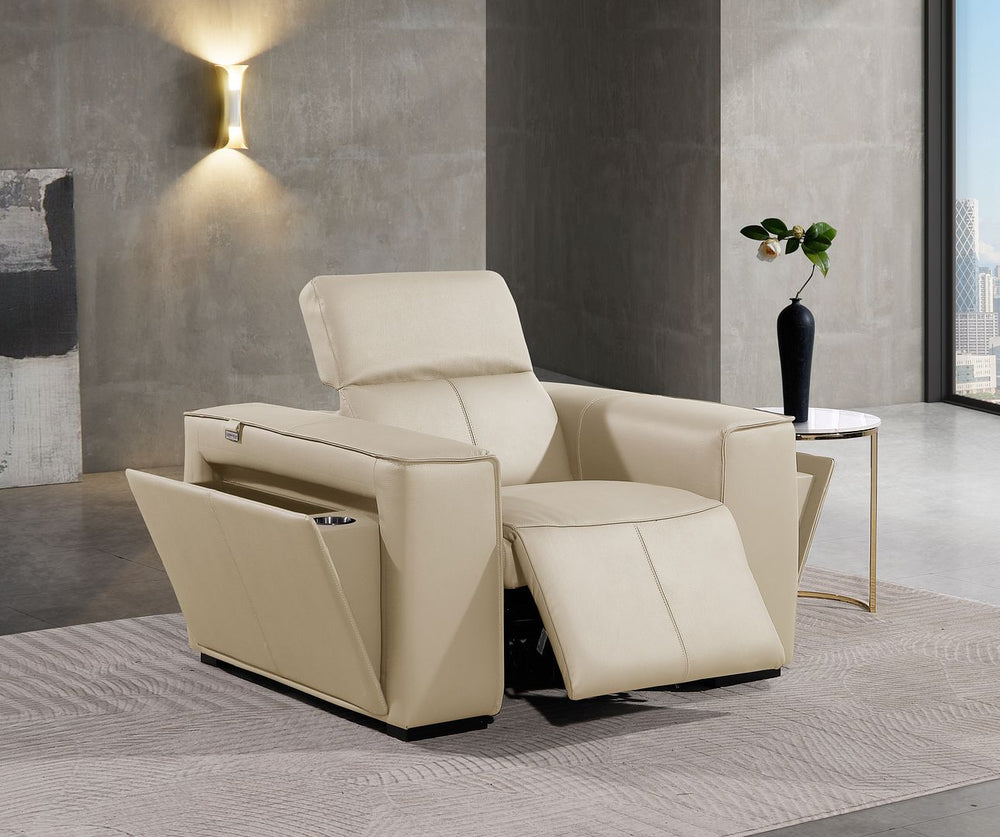DivanItalia 1224 Top Grain Italian Leather Power Reclining Chair with Power Headrests - Beige
