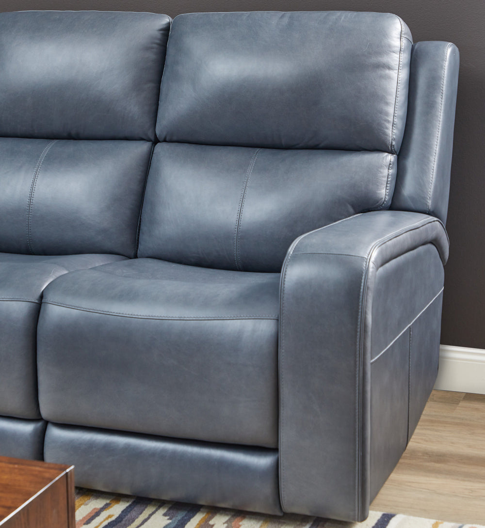 Oasis Leather Power Reclining Sofa with Power Headrests, Lumbar, Heat & Massage in Storm