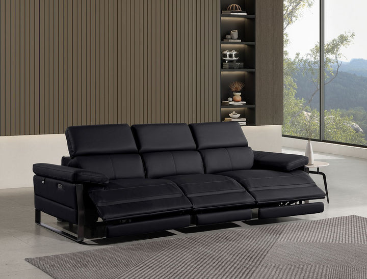 DivanItalia 1246 Modular Power Triple Reclining Sofa with Power Reclining Headrests – Top Grain Italian Leather - Black