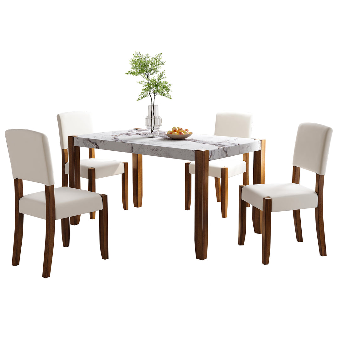 5-piece-faux-marble-dining-table-set-with-rubberwood-legs