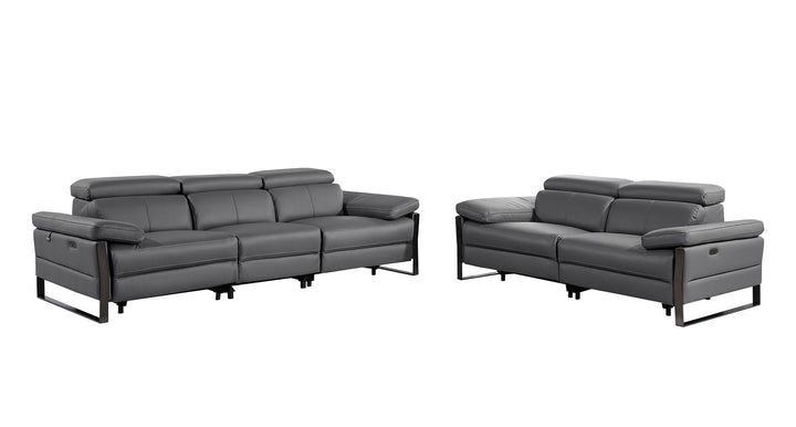 DivanItalia 1246 Modular Power Dual Reclining Sofa and Loveseat Set with Power Headrests – Top Grain Italian Leather - Dark Gray