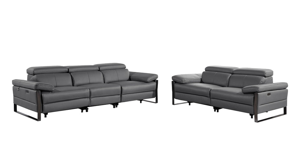DivanItalia 1246 Modular Power Dual Reclining Sofa and Loveseat Set with Power Headrests – Top Grain Italian Leather - Dark Gray