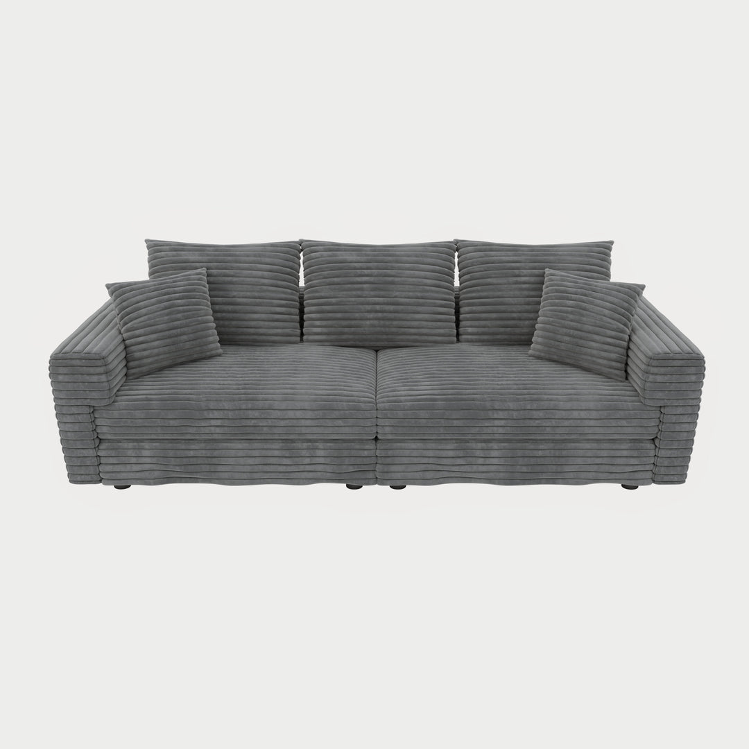 Modern Comfy Plush Corduroy 3-Seat Sofa - Grey