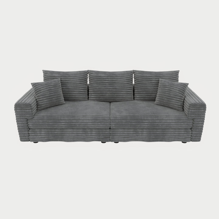 Modern Comfy Plush Corduroy 3-Seat Sofa - Grey
