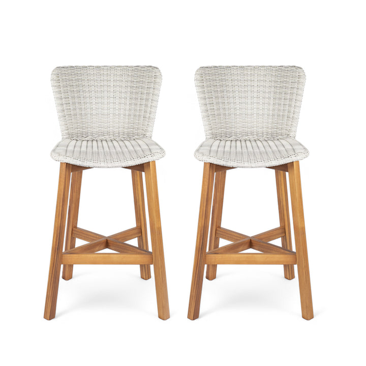 Lymington Wicker Outdoor Bar Stool – Teak &amp; Grey (Set of 2)