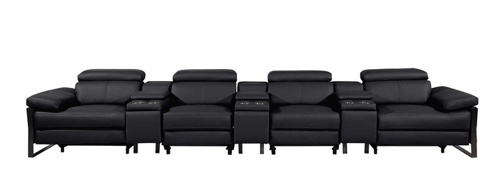 DivanItalia 1246 Modular Power Triple Reclining Triple Console Sofa with Power Reclining Headrests – Top Grain Italian Leather - Black