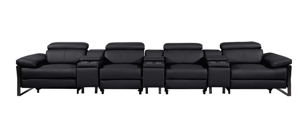DivanItalia 1246 Modular Power Triple Reclining Triple Console Sofa with Power Reclining Headrests – Top Grain Italian Leather - Black