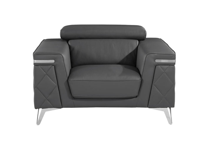 DivanItalia 1140 Chair with Adjustable Headrest in Top-Grain Italian Leather - Dark Gray