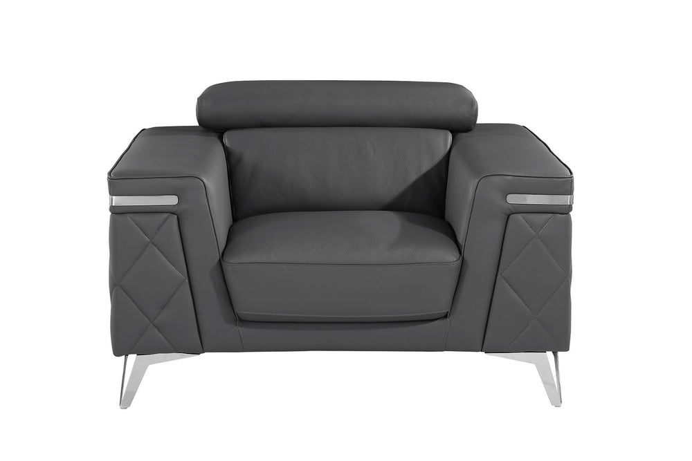 DivanItalia 1140 Chair with Adjustable Headrest in Top-Grain Italian Leather - Dark Gray