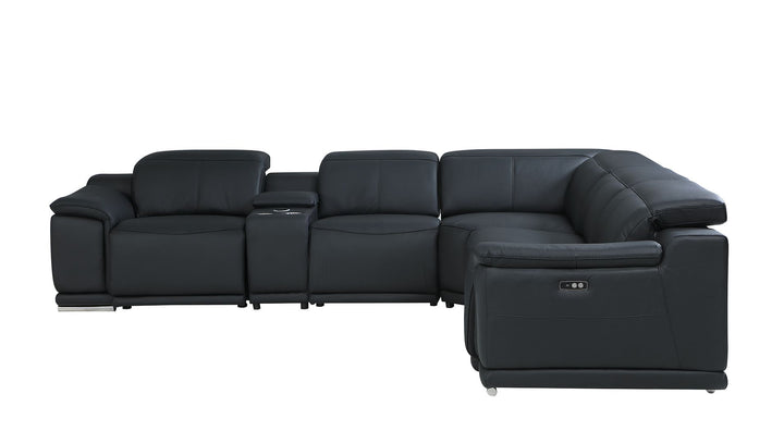 DivanItalia 9762 6-Piece L Shaped Top Grain Italian Leather Sectional Sofa with 3 Power Recliners - Black