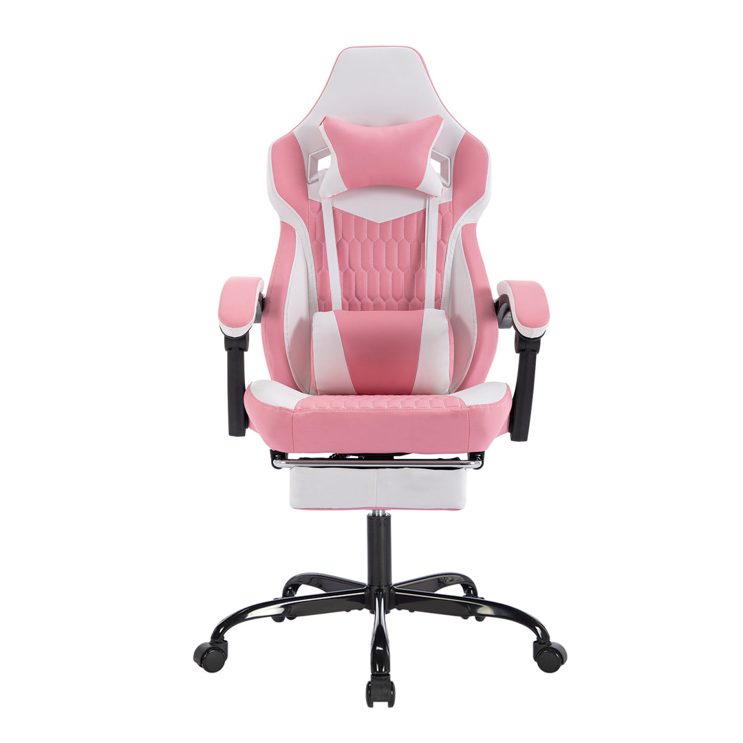 Gaming Chair with Footrest, High-Back PVC Leather Ergonomic Gamer Chair (Pink)