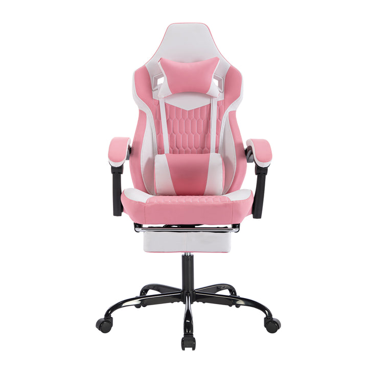 Gaming Chair with Footrest, High-Back PVC Leather Ergonomic Gamer Chair (Pink)