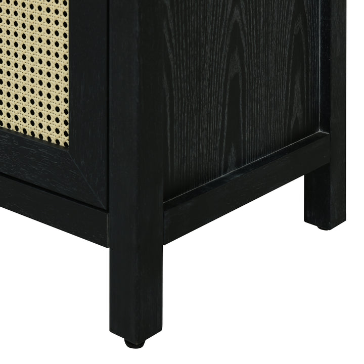 bohemian-style-rattan-sideboard-or-buffet-storage-cabinet-with-solid-wood-frame-black