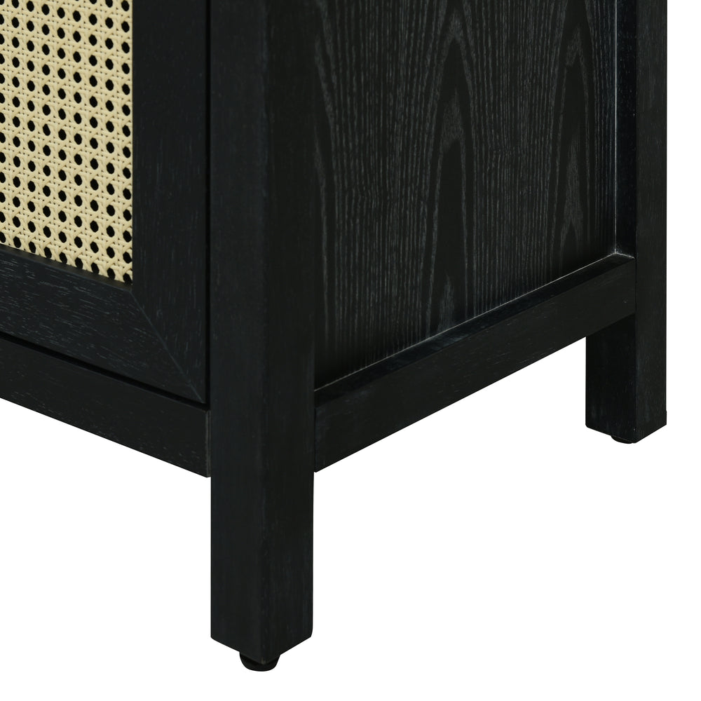 bohemian-style-rattan-sideboard-or-buffet-storage-cabinet-with-solid-wood-frame-black