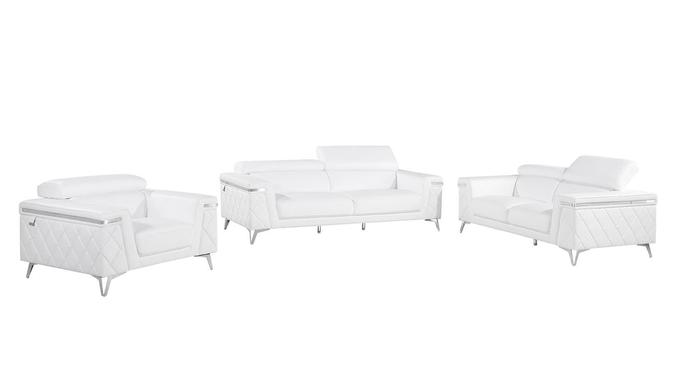 DivanItalia 1140 3-Piece Sofa Set with Adjustable Headrest in Top-Grain Italian Leather - White
