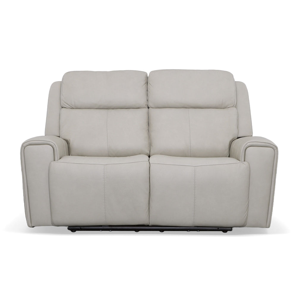 Barnett Leather Power Reclining Loveseat with Power Headrests & Lumbar in Gray Matters