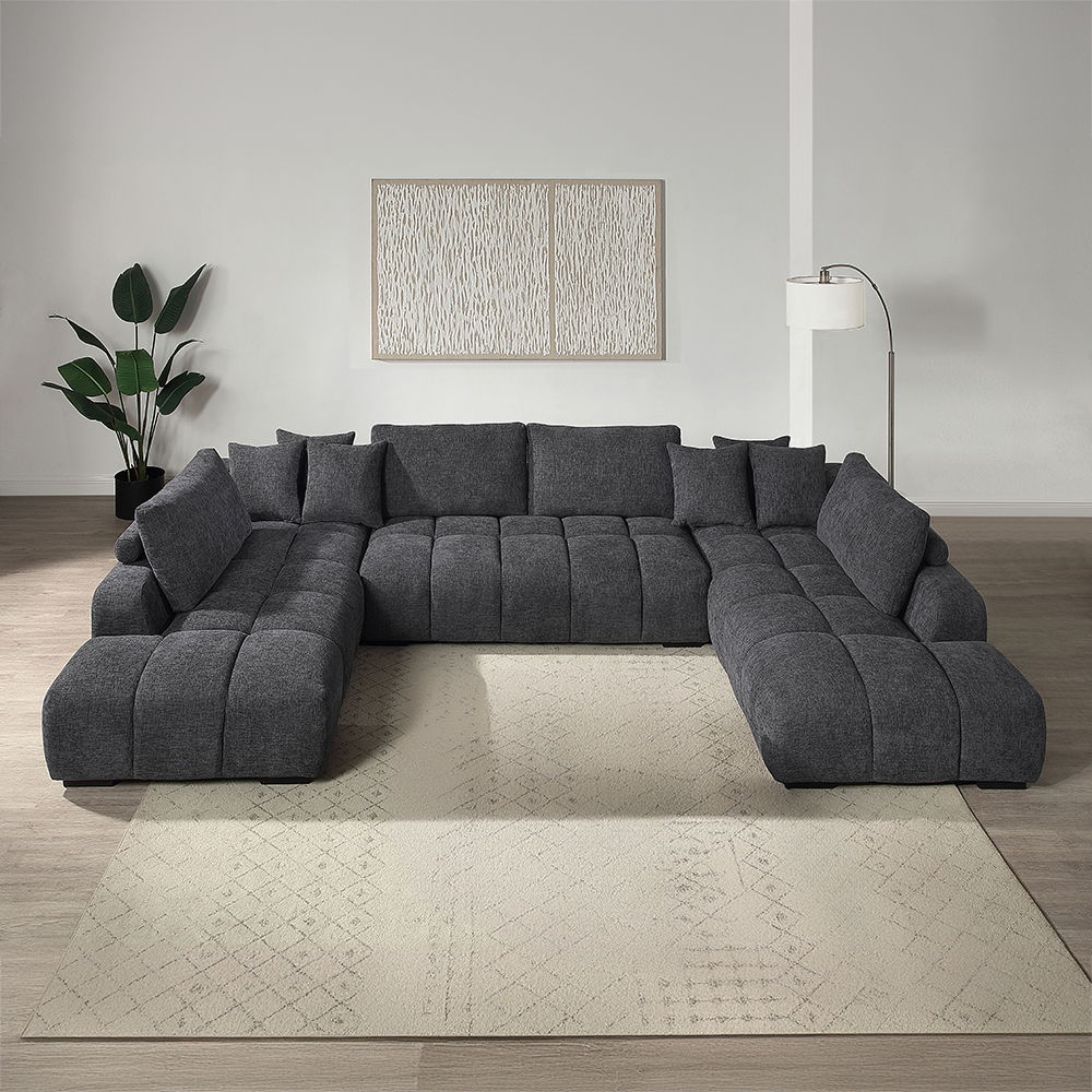 Chosen - Sectional Sofa With 6 Pillows - Gray Chenille