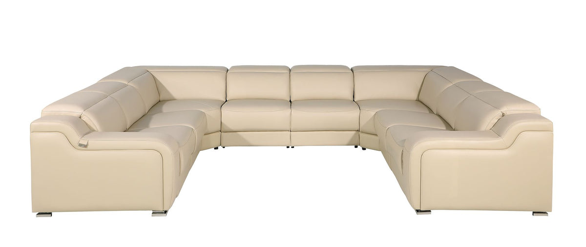 DivanItalia 1116 8-Piece U-Shaped Sectional Sofa in Top Grain Italian Leather with 4 Power Recliners & Power Headrests – No Console - Beige