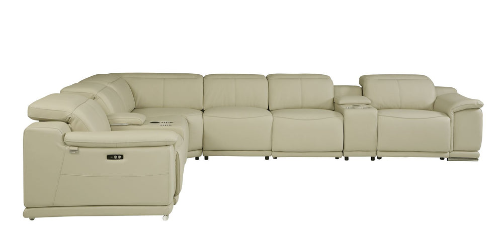 DivanItalia 9762 8-Piece L Shaped Top Grain Italian Leather Sectional Sofa with 4 Power Recliners - Beige