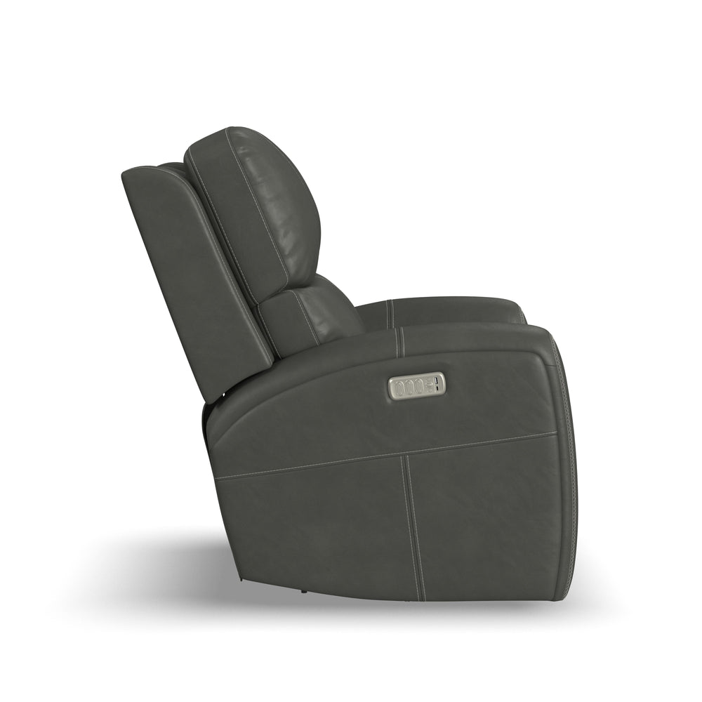 Linden Leather Power Swivel Gliding Recliner with Power Headrest, Lumbar, Heat & Massage in Charcoal