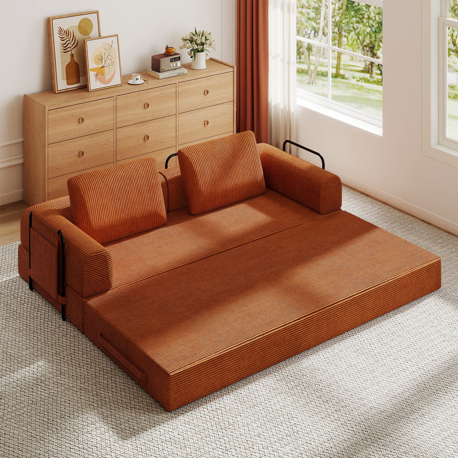 corduroy-convertible-sleeper-sofa-bed-with-pillow-organe