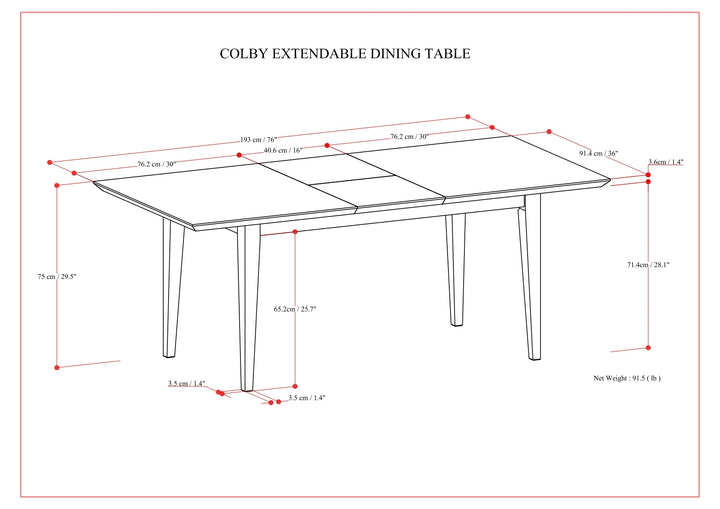 Colby 60-76 inch x 36 inch Rectangle Contemporary Extendable Dining Table in Oak