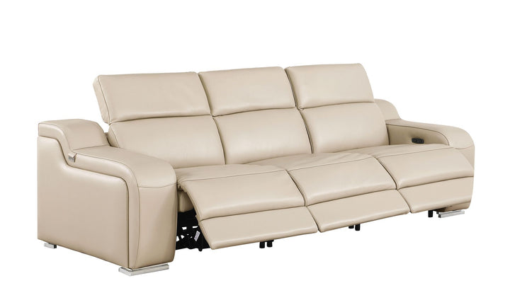DivanItalia Beige 3-Piece Modular Power Reclining Sofa in Top Grain Italian Leather with 3 Power Recliners &amp; Power Headrests