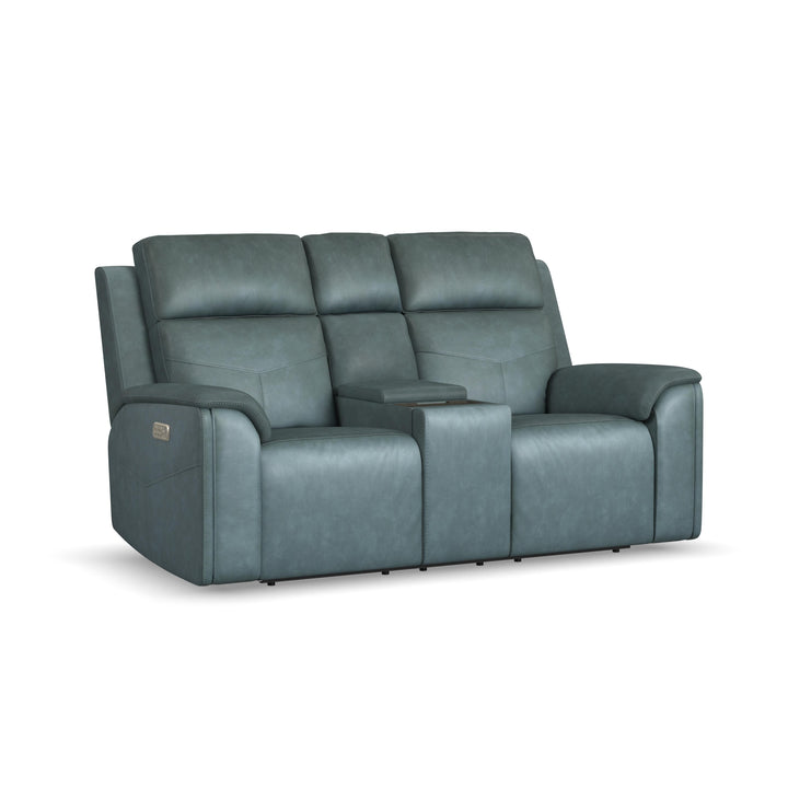 Vernon Fabric Power Reclining Loveseat with Console, Power Headrests, Lumbar, Heat &amp; Massage in Admiral