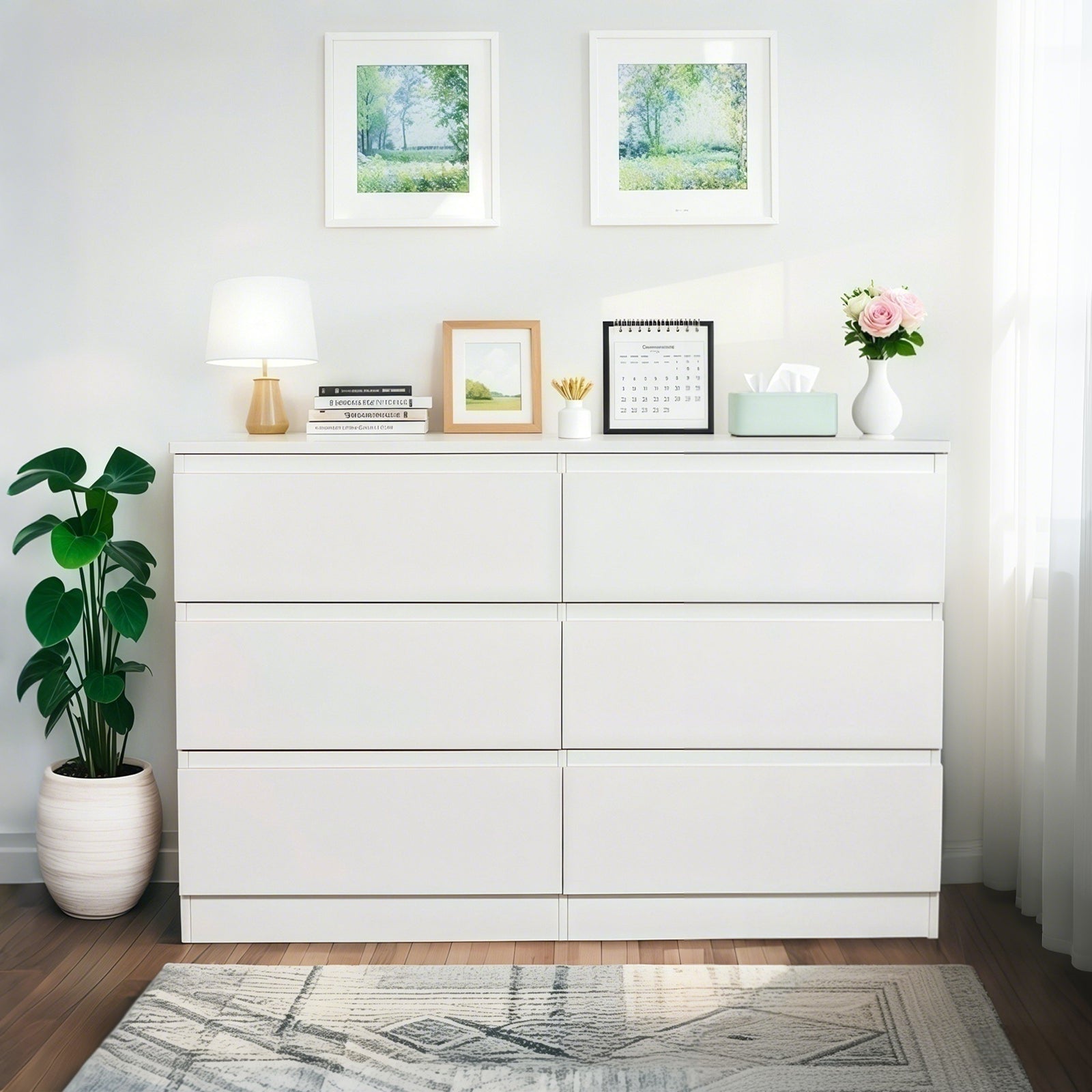 Modern 6 Drawer Dresser with Spacious Countertop and Concealed Handles, Storage Cabinet for Bedroom