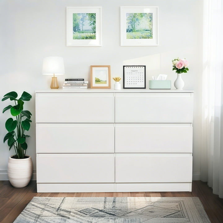 Modern 6 Drawer Dresser with Spacious Countertop and Concealed Handles, Storage Cabinet for Bedroom