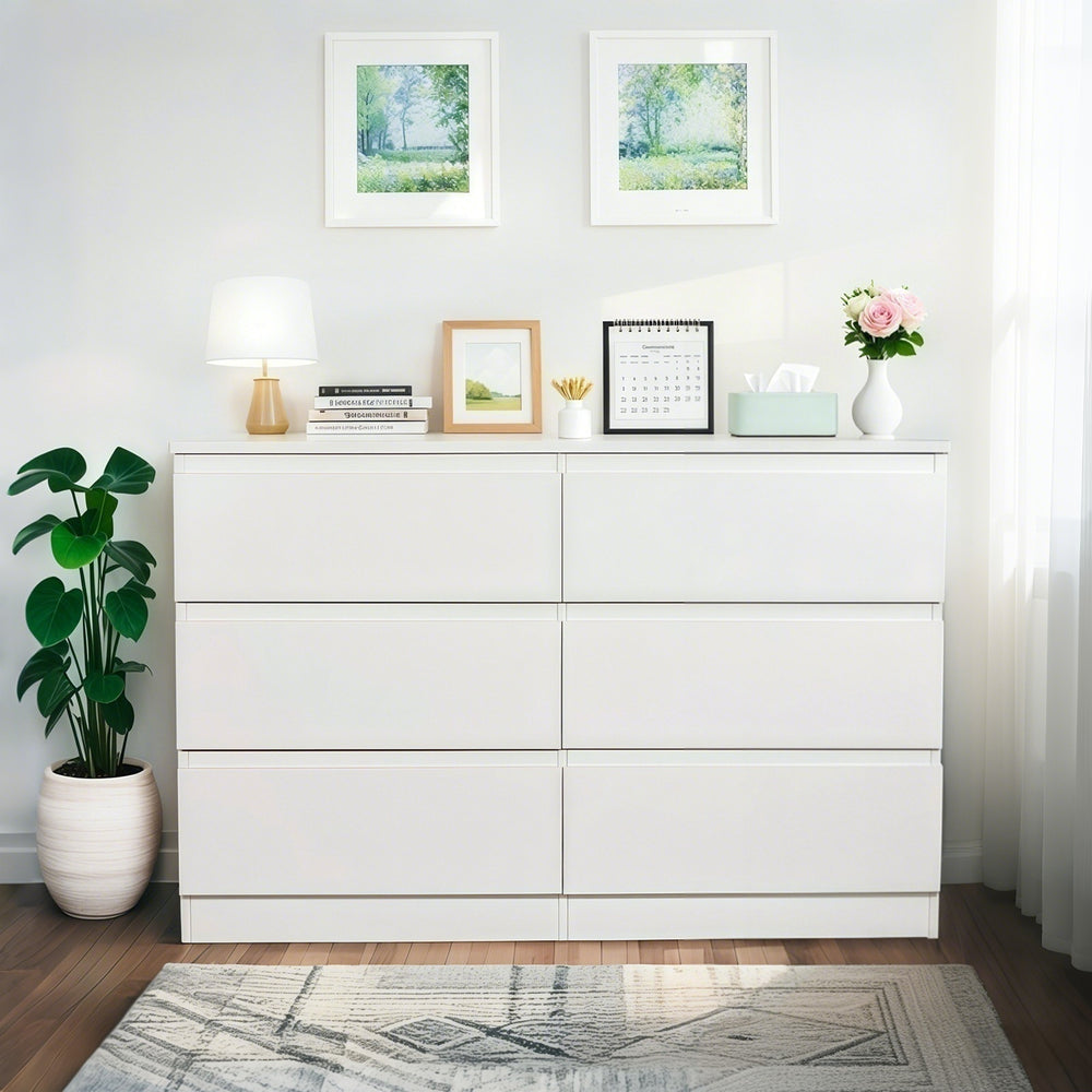 Modern 6 Drawer Dresser with Spacious Countertop and Concealed Handles, Storage Cabinet for Bedroom