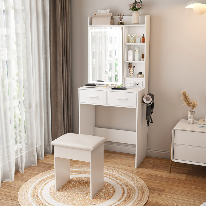 space-saving-white-makeup-vanity-desk-with-mirror-adjustable-led-lights-includes-stool-shelf