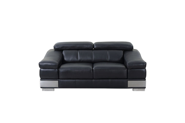 DivanItalia 415 3-Piece Sofa Set with Adjustable Headrest in Top-Grain Italian Leather - Black