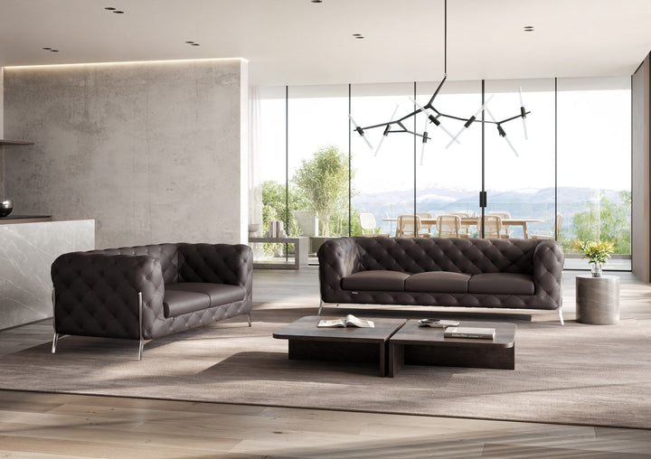 DivanItalia 970 Italian Leather Brown Sofa and Loveseat