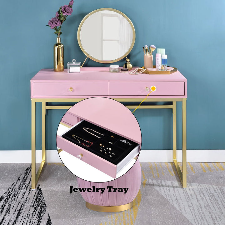 Coleen - Vanity Desk With Mirror & Jewelry Tray - Pink & Gold
