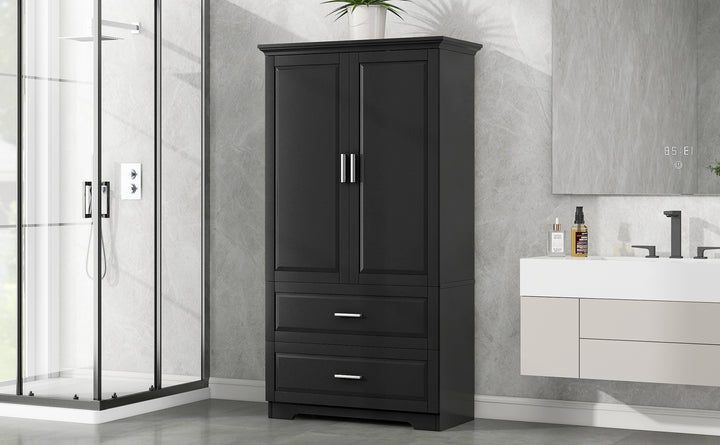 tall-bathroom-storage-cabinet-with-two-doors-and-drawers-black