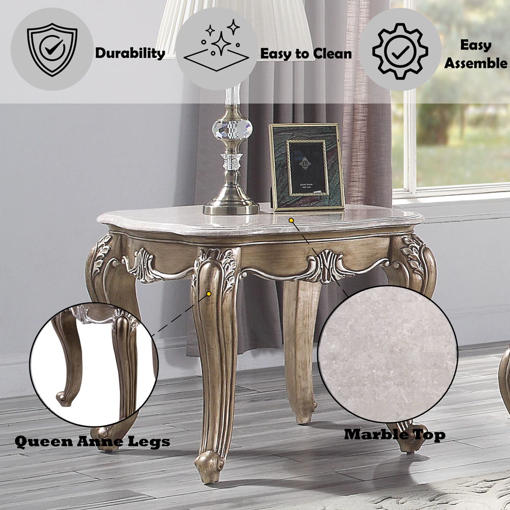 Elozzol - End Table - Marble Top & Antique Bronze