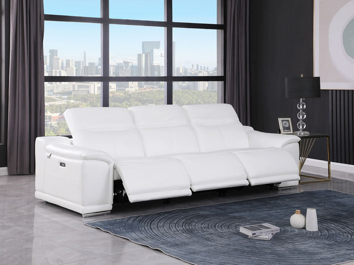 DivanItalia 9762 3-Piece Modular Power Reclining Sofa with 3 Power Recliners in Top Grain Italian Leather - White