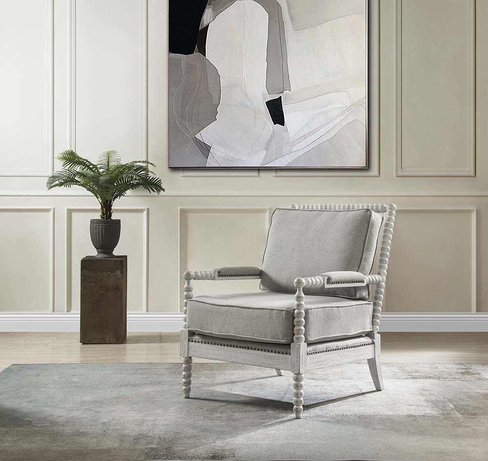 Saraid - Accent Chair - Gray Linen & Light Oak