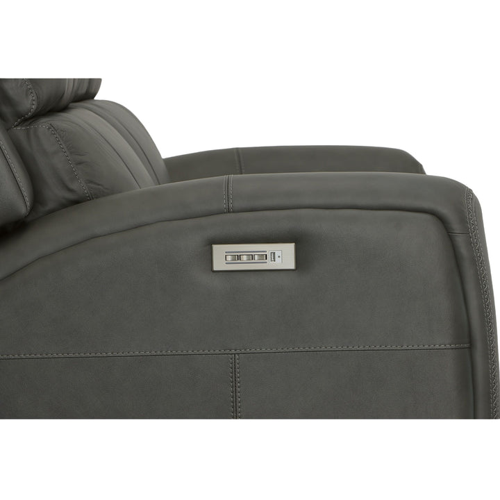 Linden Leather Power Reclining Loveseat with Power Headrests &amp; Lumbar in Charcoal