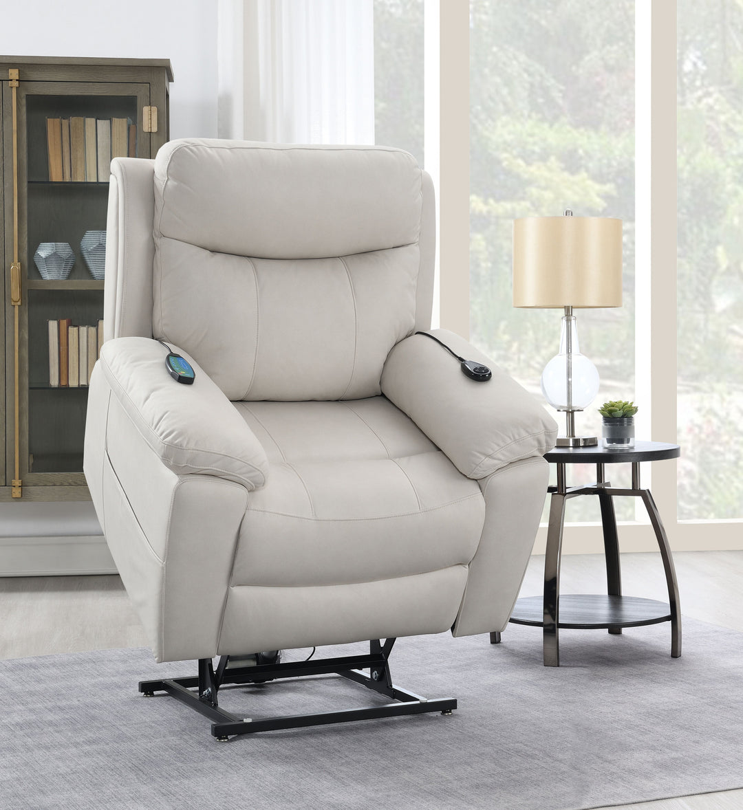 Chriki - Polished Microfiber Power Motion Recliner With Lift Heating Massage Chair - Beige