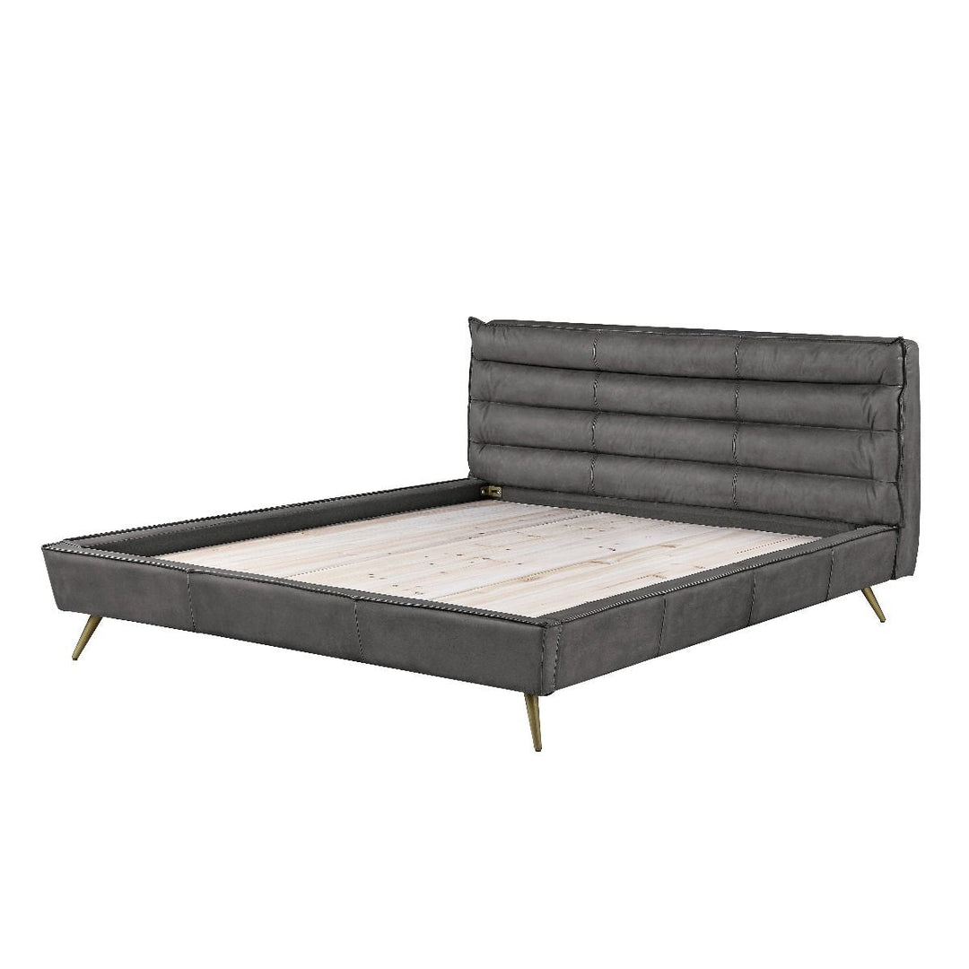 Doris - Queen Bed - Gray Top Grain Leather