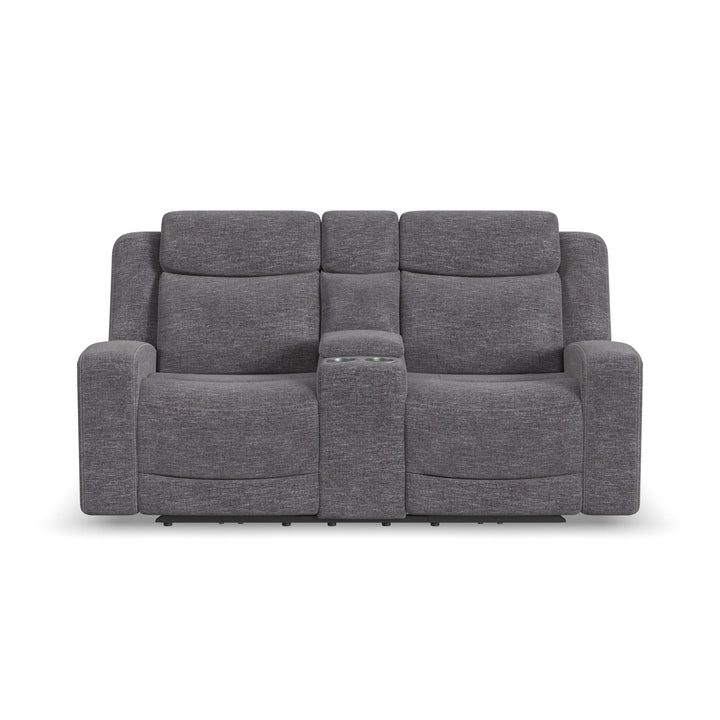 Ridge Fabric Power Reclining Loveseat with Console and Power Headrests in Granite