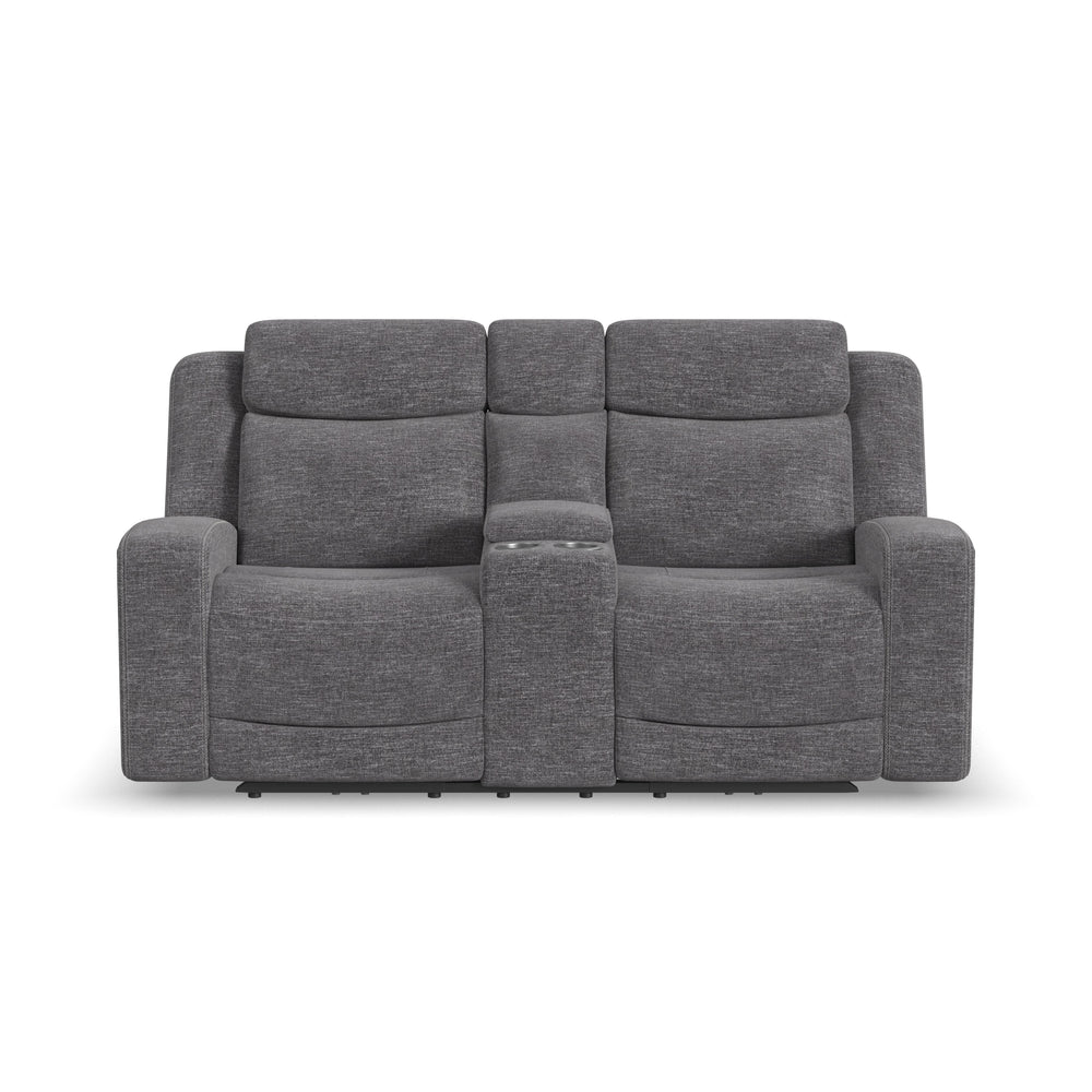 Ridge Fabric Power Reclining Loveseat with Console and Power Headrests in Granite